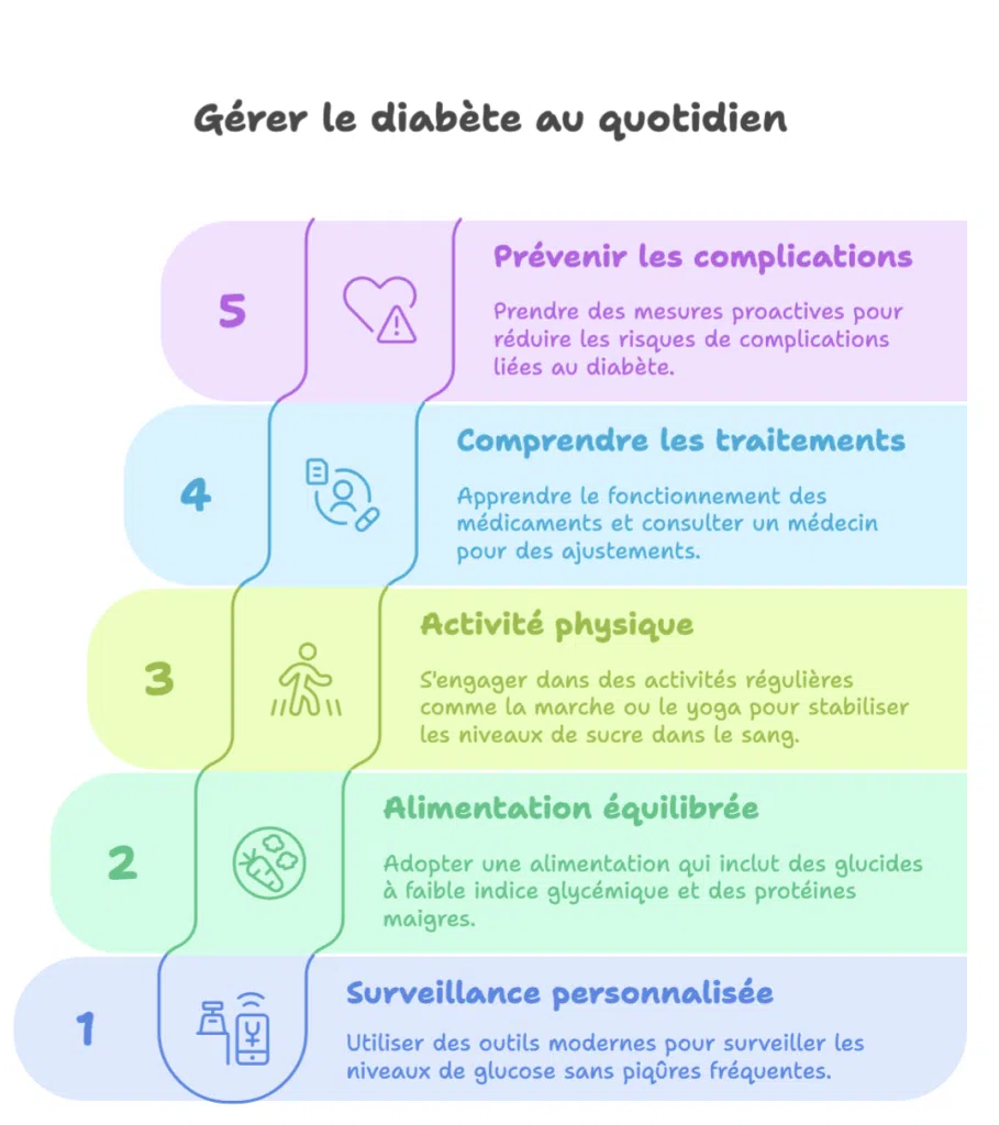 Illustration des étapes clés pour mieux vivre avec le diabète au quotidien
